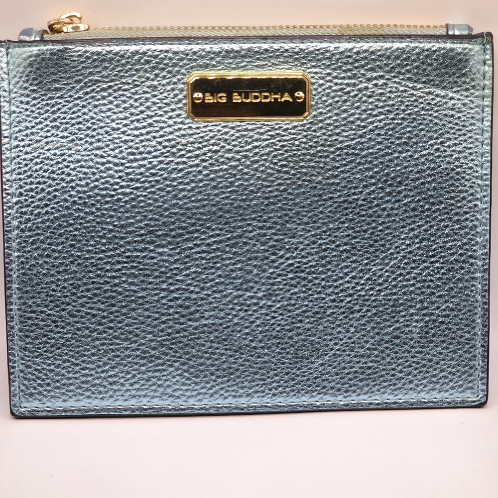 Big Buddha Metallic Silver-Blue Zip Pouch